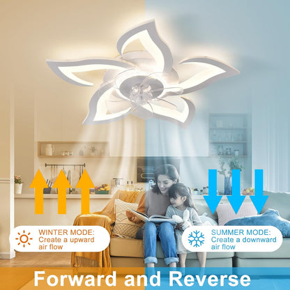 26" Geometric Ceiling Fan with Lights, 6 Speeds 3 Colors Ceiling Fan with Light Remote Control, White Low Profile Flush Mount Ceiling Fan for Kitchen Bedroom Living Room
