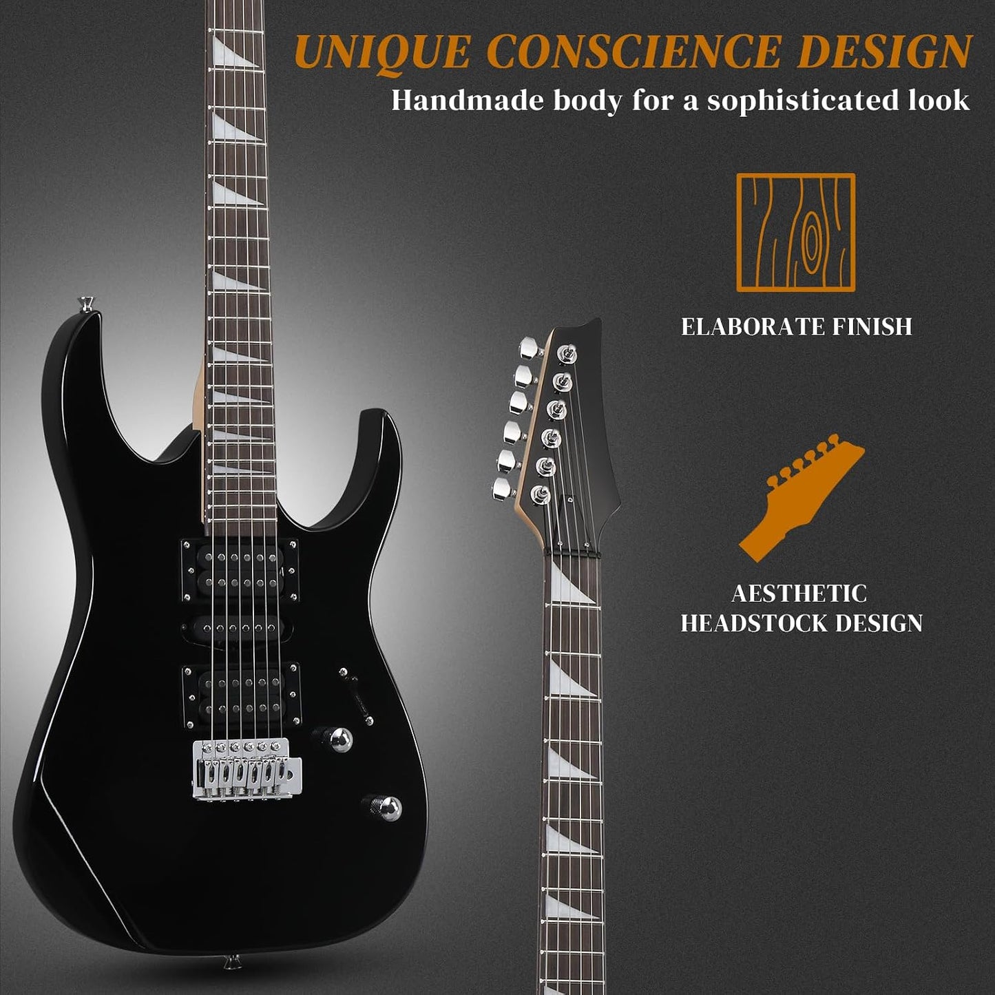 Ktaxon 39" Electric Guitar with 20Watt Amp, Full Size 170 Model Starter Guitar Kit for Beginners & Professionals W/Bag, Shoulder Strap, Wrench Tool, Plectrum - Black