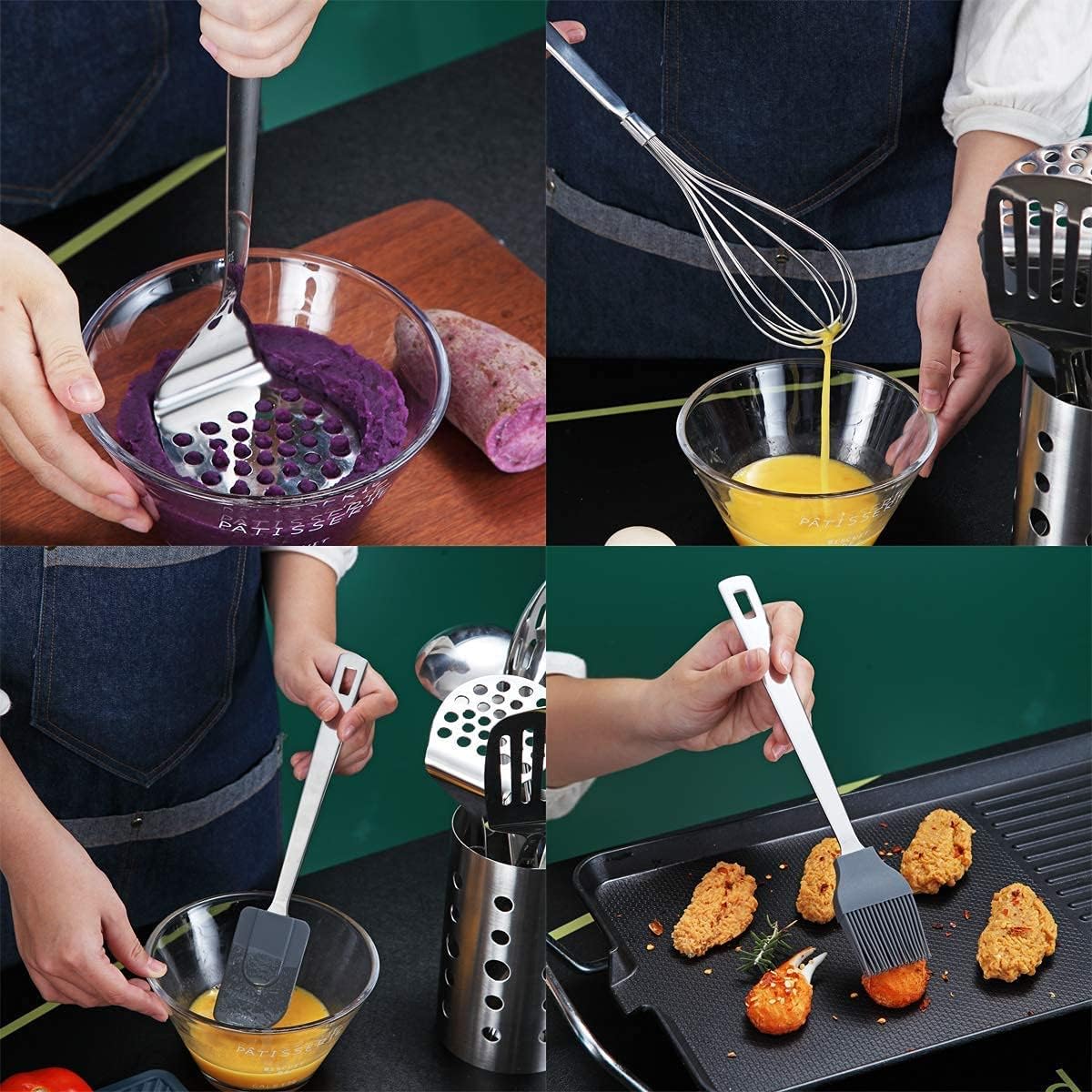 Stainless Steel Cooking Utensils Set, Berglander 13 Pieces Kitchen Utenisls Set, Kitchen Tools Set with Utensil Holder Non-Stick and Heat Resistant,Dishwasher Safe, Easy to Clean (13 Packs)