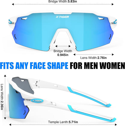 X-TIGER Polarized Cycling Glasses with 5 Interchangeable Lenses,MTB Biking Baseball Running Sports Sunglasses for Men Women