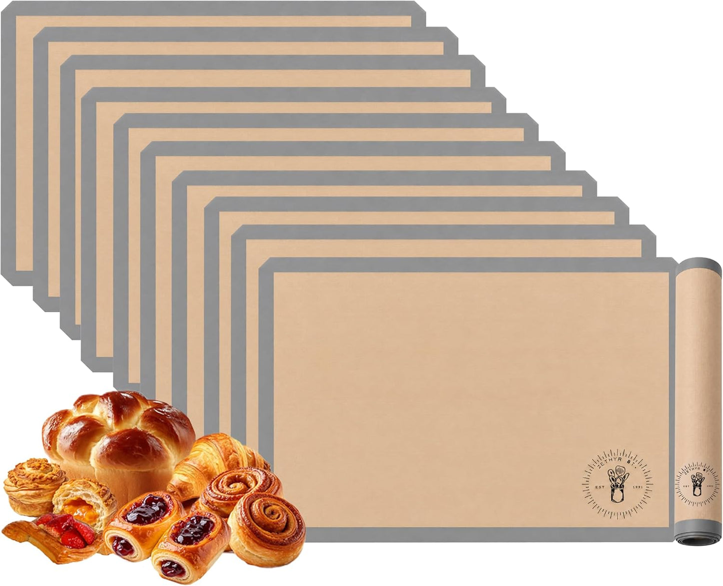 Silicone Baking Mats, Full Size Baking Sheet Liners, Pack of 10 Red