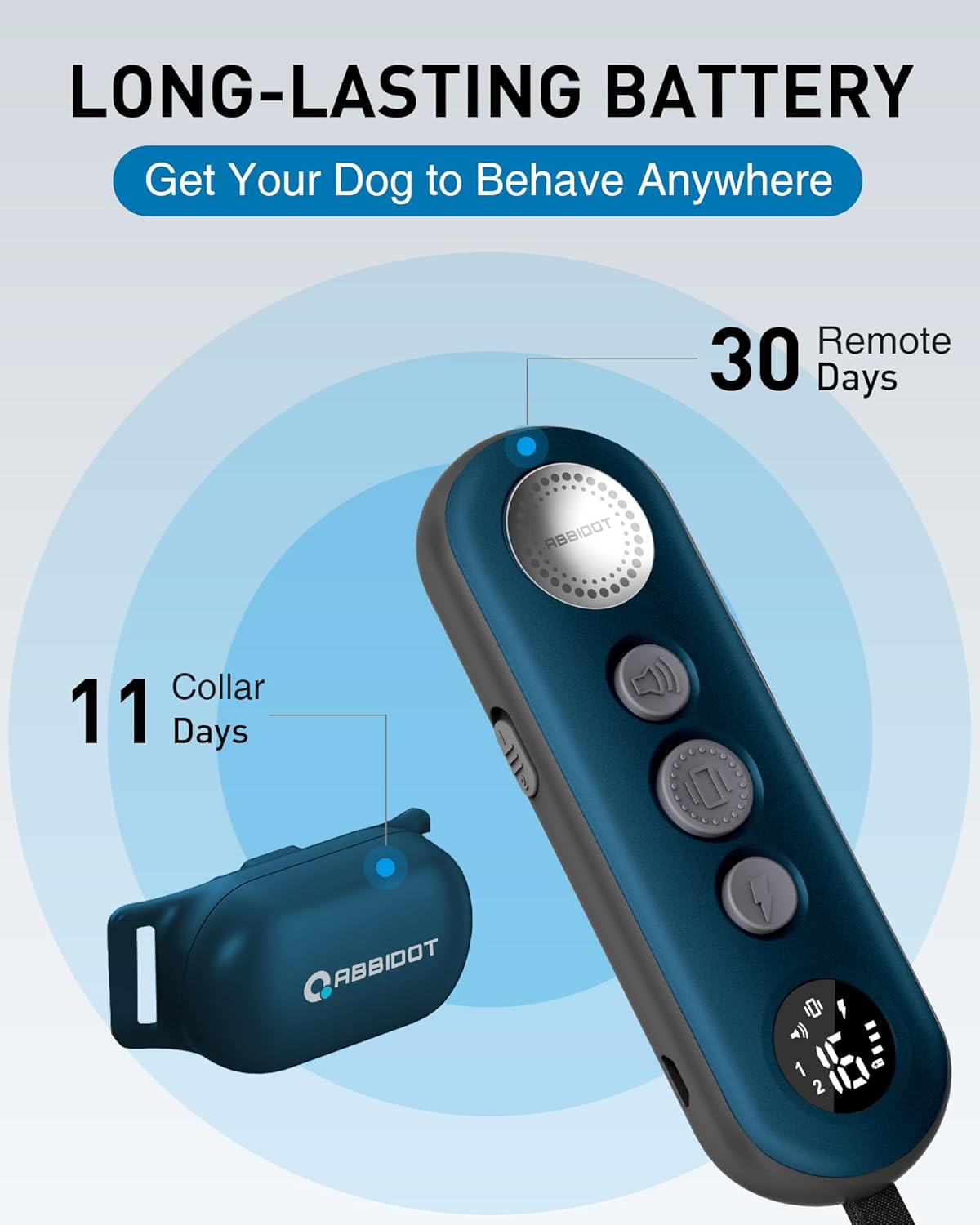 ABBIDOT Shock Collar (8-120 lbs) - Small Size Dog Training Collar with Remote Waterproof Rechargeable Dog Shock Collar with Remote E Collar for Small Medium Large Dogs (Light Blue)