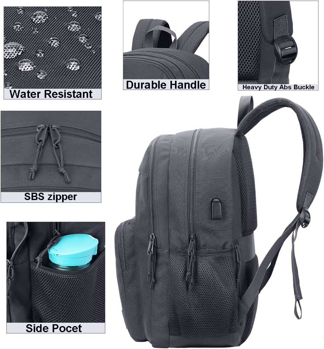 KEOFID classic carry-on travel backpack for men and women, Anti theft laptop backpack with USB charging port, large backpack for college(dark black）