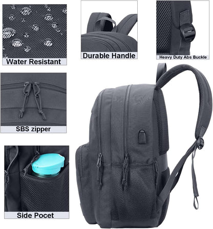 KEOFID classic carry-on travel backpack for men and women, Anti theft laptop backpack with USB charging port, large backpack for college(dark black）