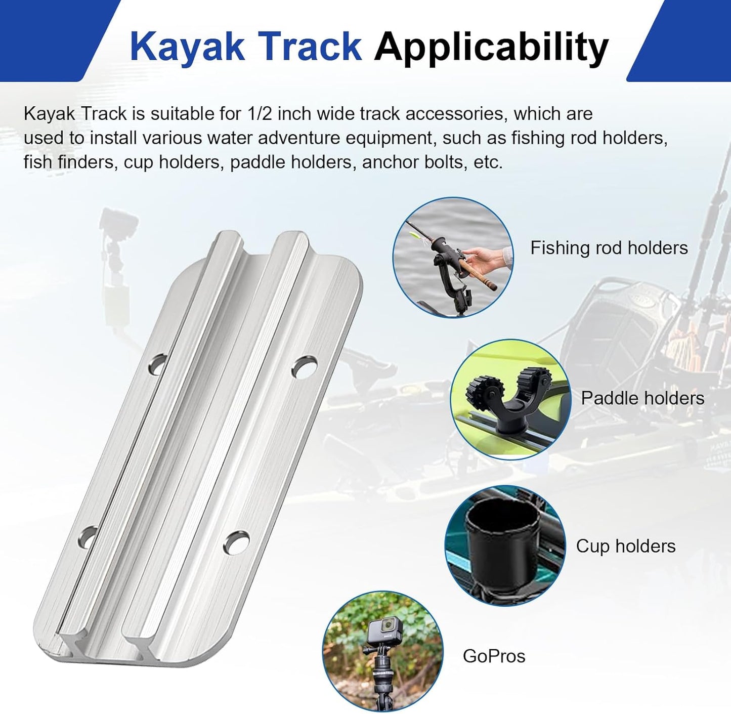 Kayak Track Kayak Rail Accessories Mount for Fishing Rod, Cup Holder, Paddle Holders, Fish Finder, Anchor Cleats for 1/2" Wide Track Hardware (4 Inches, Aluminum, 2 Pieces)