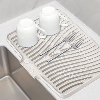 TIKNIK Silicone Dish Drying Mat for Kitchen Counter, Dish Drying Pad, Non-Slip Drain Pad with Built-in Drain, Heat Resistant Stone Drying Mat(40 L x 33 W cm, Grey)