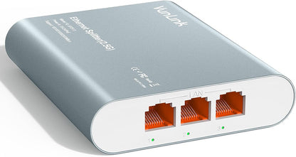 2.5G Ethernet Splitter Switch RJ45, Expand 1 Network Port to 3 Devices VunLink 2500Mbps Network Expander with PoE Input & USB-C Power, VLAN Isolation, Plug and Play for Router, PC, NAS