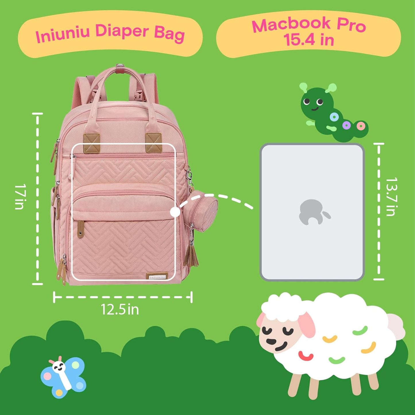 Diaper Bag Backpack, iniuniu Large Baby Bags with Diaper Pouch, Washable Changing Pad, Pacifier Case and Stroller Straps