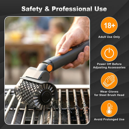 Upgraded Electric Grill Brush - Extreme 50kg Torque Power Grill Brush | Safe for All Grills, 7.4V Motor, SUS304 Anti-Shedding Bristle, with Heat Resistant Mat & Polishing Pad