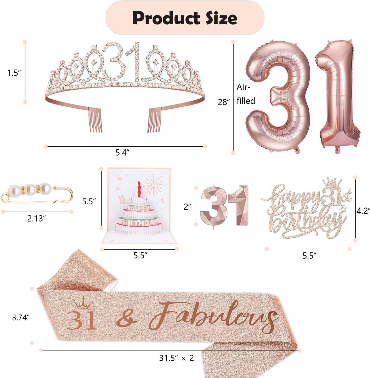 8pcs 40th Birthday Decorations gifts for Women, Including 40th Happy Birthday Cake Topper, Queen Sash with Pearl Pin, Sweet Rhinestone Tiara Crown for Women, Number Candles and Balloons (Rose Gold)