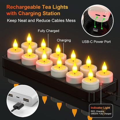 SoulBay Flameless Candles with Remote Control Timer & Charging Base, 12pcs USB Rechargeable Battery LED Tea Lights Candles Small Votive for Lantern Pool Weddings Emergency Christmas Home Decorative