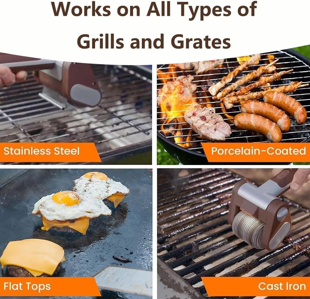 Cordless Electric Grill Brush, Stainless Steel Power Roller Blasts Rotating Cleaning Brush with Built-in Led Lights, Rechargeable BBQ Brush Cleaner for Outdoor BBQ Bathroom and Kitchen