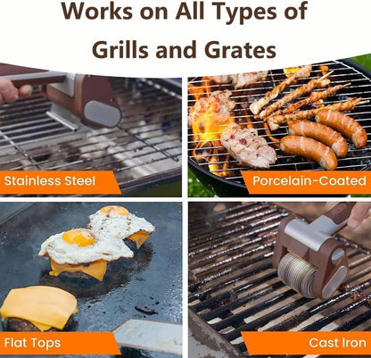 Cordless Electric Grill Brush, Stainless Steel Power Roller Blasts Rotating Cleaning Brush with Built-in Led Lights, Rechargeable BBQ Brush Cleaner for Outdoor BBQ Bathroom and Kitchen