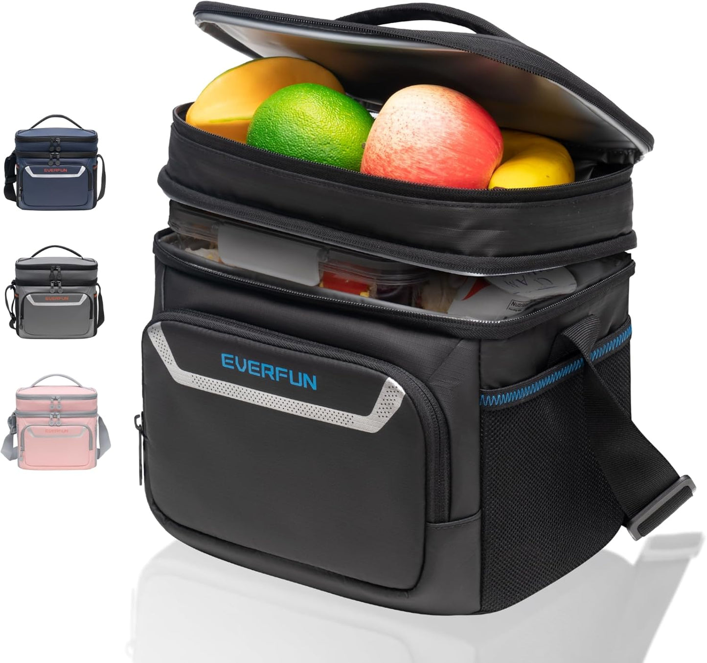 EVERFUN Cooler Bag Insulated Beach Cooler Lunch Bag Box for Men Women Dual Compartments Collapsible Waterproof Leak-Proof for Travel Work Picnic