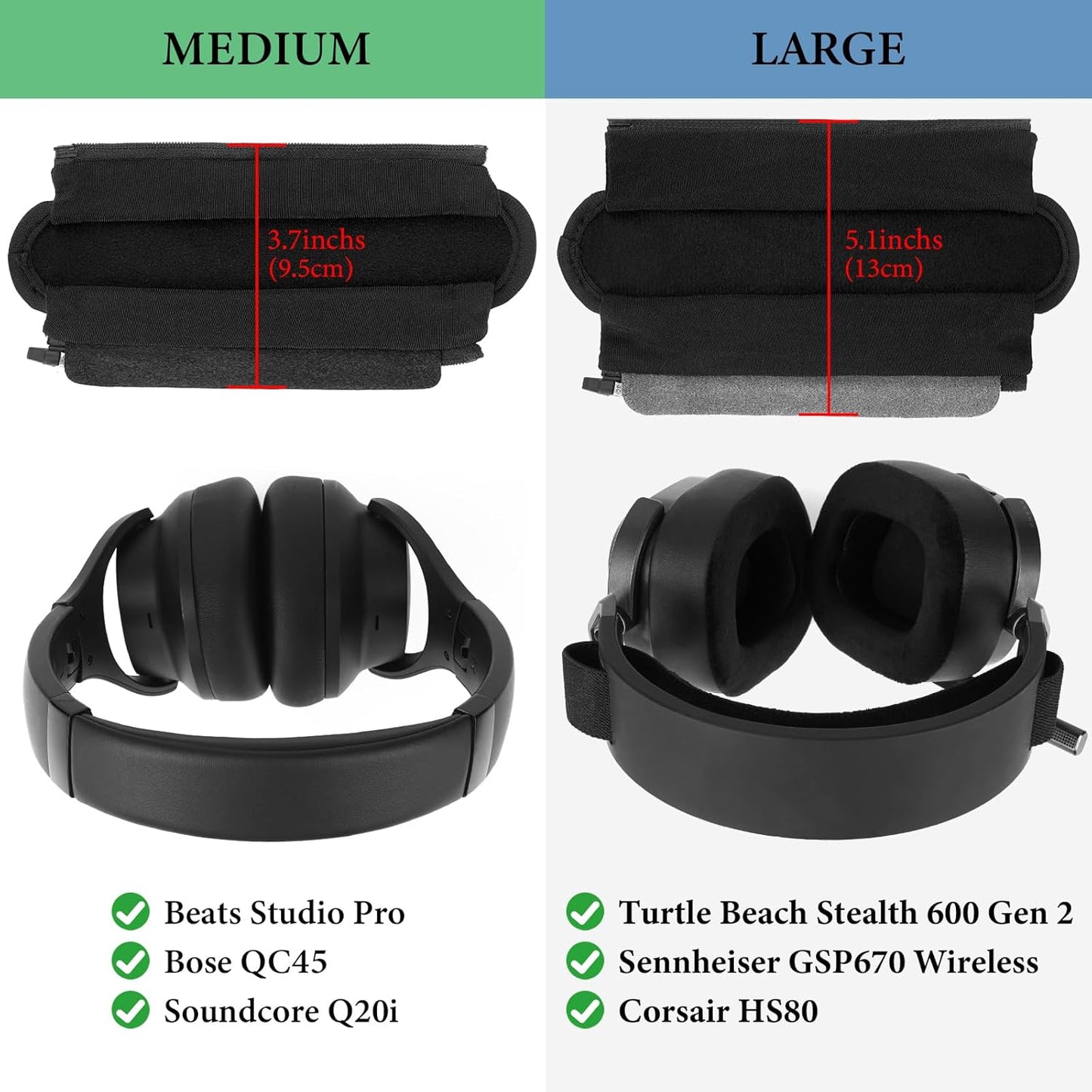 Geekria Hook and Loop Headband Cover + Pad Set, Protector with Zipper Closure Compatible with Medium Sized Headphones, Easy DIY Installation (Protein Leather/Black)