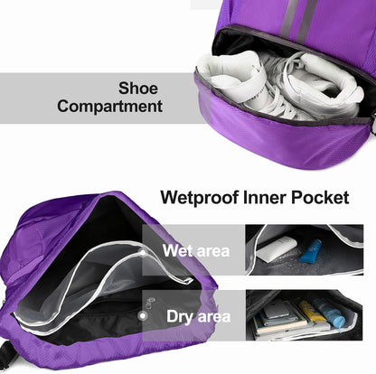 Hoedia Sports Drawstring Backpack - String Swim Gym Bag with Shoes Compartment and Wet Proof Pocket for Women/Men