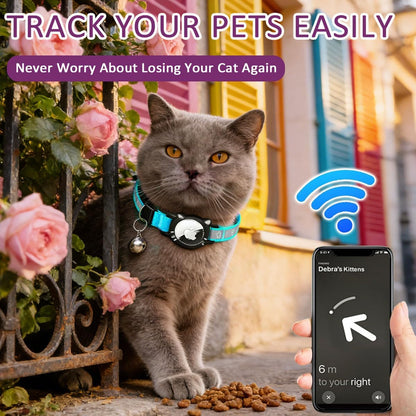 Airtag Cat Collar, Reflective Cat Collar with Apple Air Tag Holder, Breakaway GPS Tracker Pet Collar with Bell for Cat Kitten, Blue, XS(7-9 Inch)