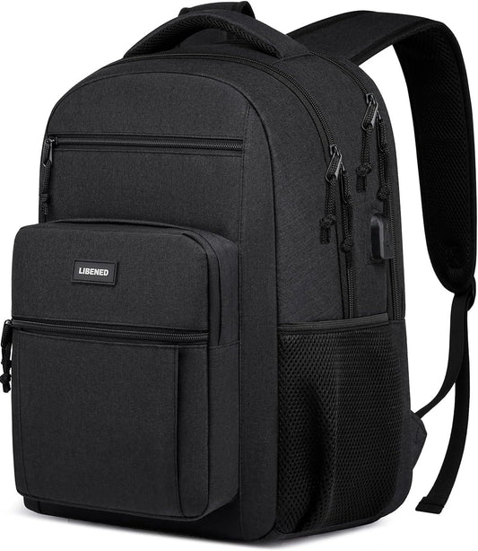 School backpack for Teen Boys, Backpack for Men,15.6 inch Laptop Backpack with USB Charging Port, Large Computer Bookbag with Compartments, Ergonomic Straps, Black