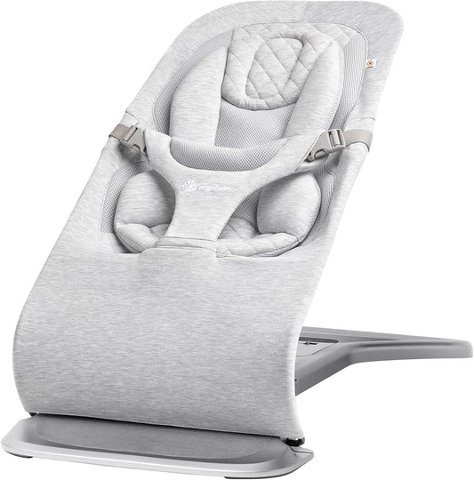 Ergobaby Evolve 3-in-1 Bouncer Seat for Babies and Toddlers 5.5-25 lbs Multi Position Baby Bouncer Seat with Adjustable Heights, Secure Harness, Newborn Insert, Light Grey