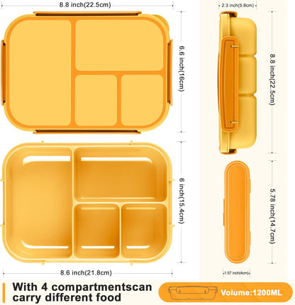 Amathley Lunch Box Kids,Bento Box Adult Lunch Box,Leakproof Lunch Containers for Adults/Kids/Toddler,1200ML-4 Compartments bento Lunch box with Utensil,Microwave & Dishwasher Safe(Dark Gray)