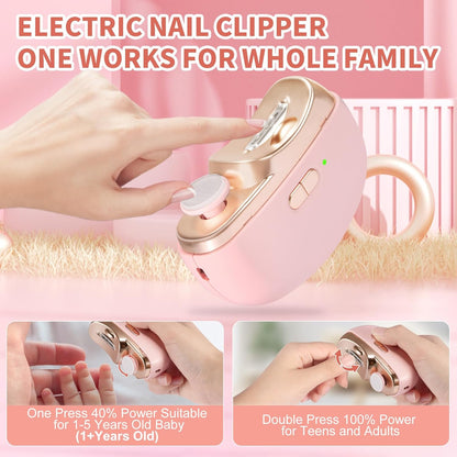 Electric Nail Clipper & Baby Nail Trimmer Polisher 3 in 1 (Not for Toenail) with Nail Scraps Storage, LED Light, 2 Speeds, Rechargeable Fingernail Clipper for Baby, Adults, Seniors, Purple