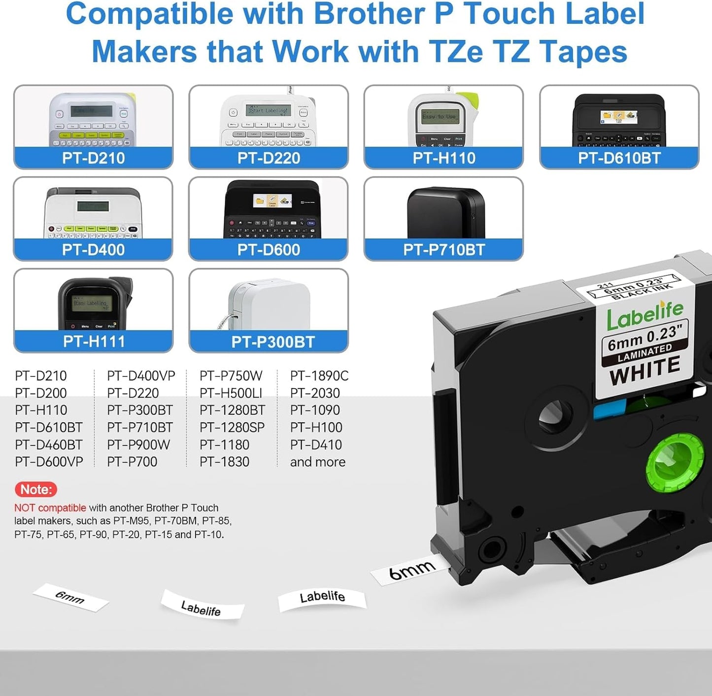 5 Pack Compatible with Brother Label Maker Tape P Touch TZe TZ Tape 12mm 0.47'' Laminated White TZe-231 TZ 231 Label Tape for Brother P-Touch PT-H110 PT-D210 PT-D600 PT-D400AD PT-1290