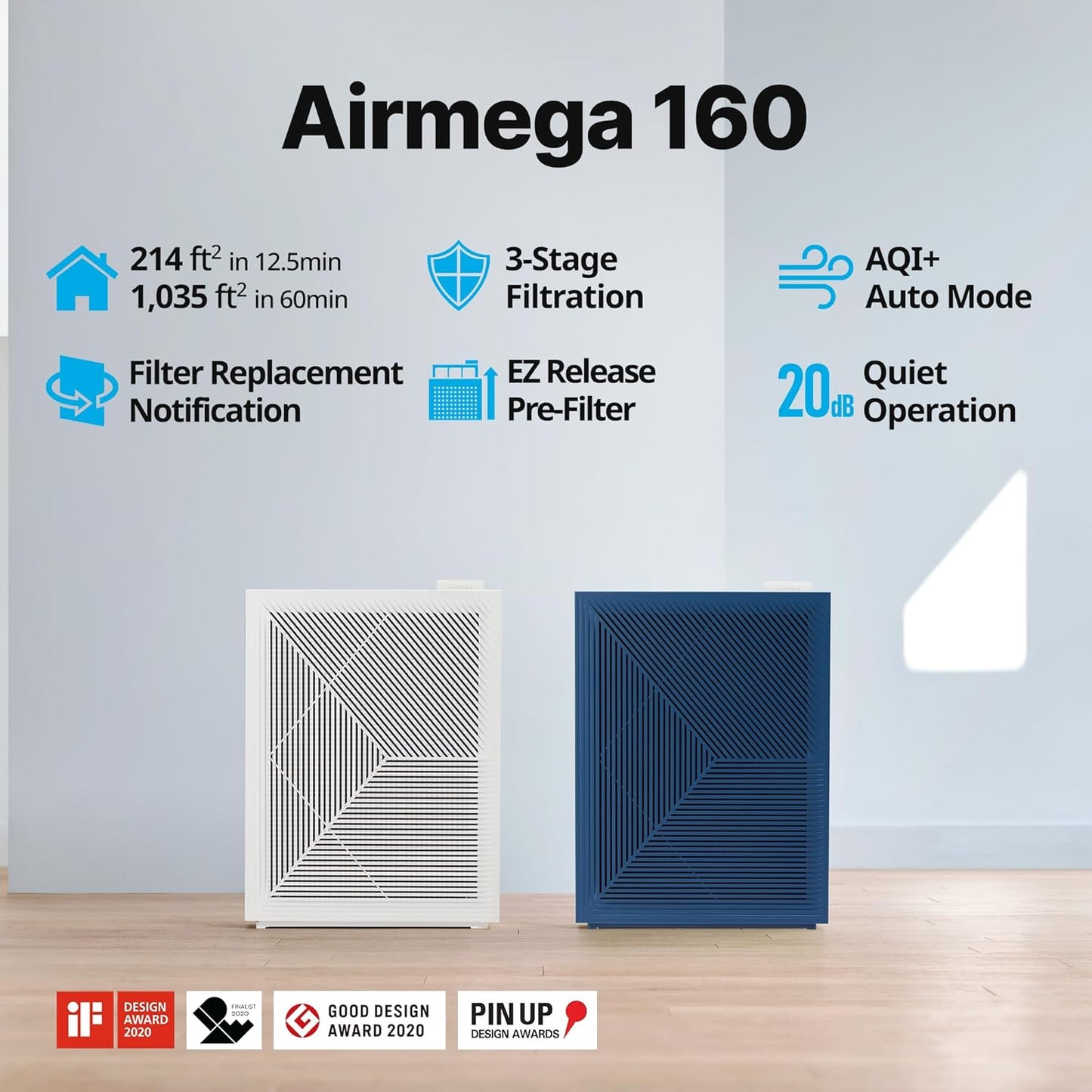 Coway Airmega 150 True HEPA Air Purifier with Air Quality Monitoring, Auto Mode, Filter Indicator, Dove White