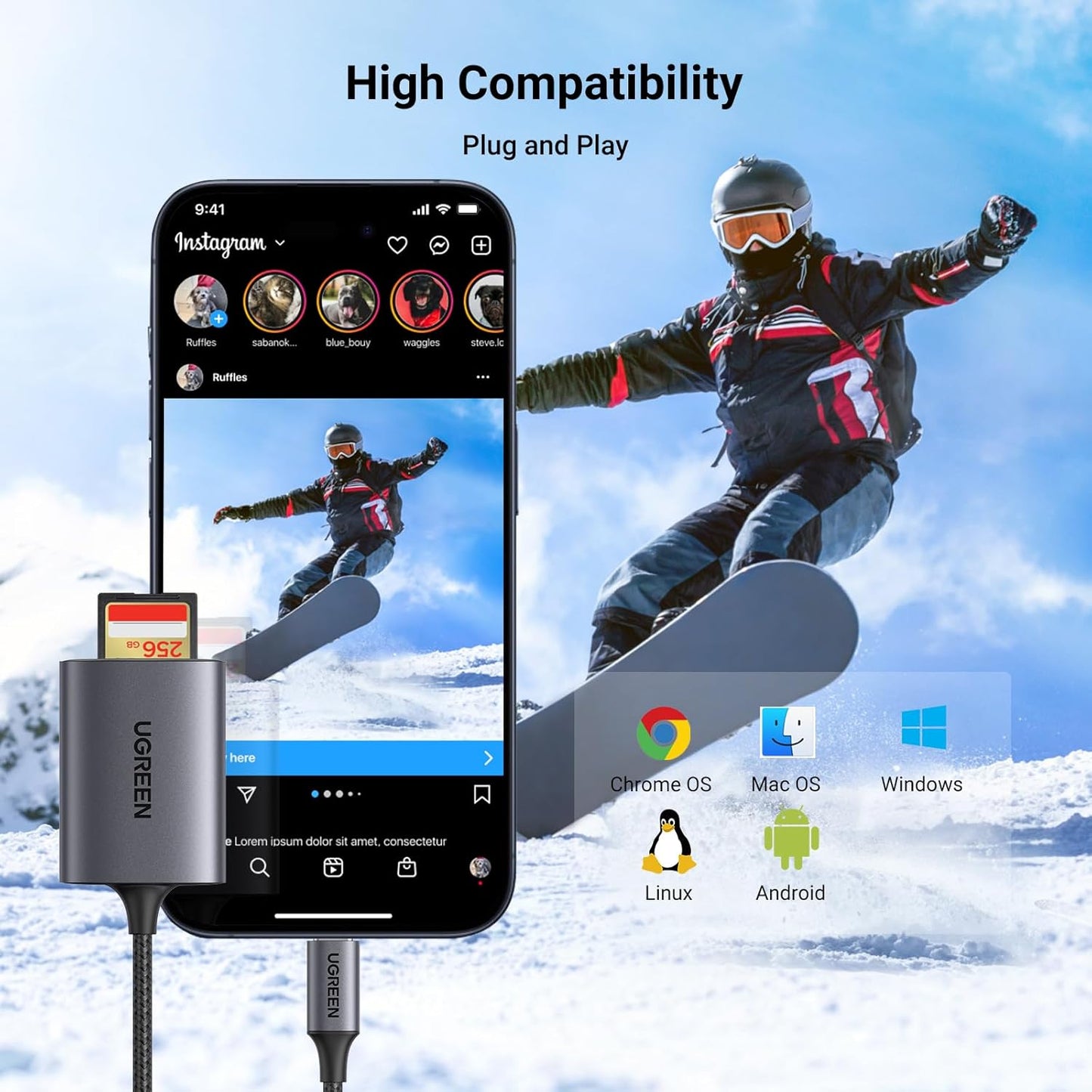 UGREEN SD Card Reader USB C 3.1 Micro SD Memory Card Adapter for SDXC SDHC, MMC, RS-MMC, Micro SDXC SDHC Compatible with iPhone 15 MacBook iPad Galaxy S23 A14