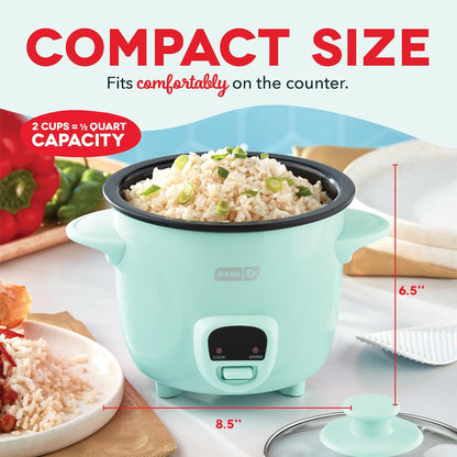 Dash DRCM200GBAQ04 Mini Rice Cooker with Keep Warm, 2 cup, Aqua