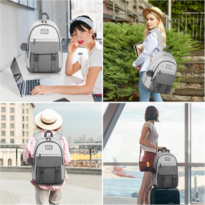 WINDARS School Backpack for Teen Girls, Cute College Backpacks for Women Students Aesthetic Bookbag Large 15.6 Inch Laptop Bag Middle School Travel Back Pack (Khaki Beige)