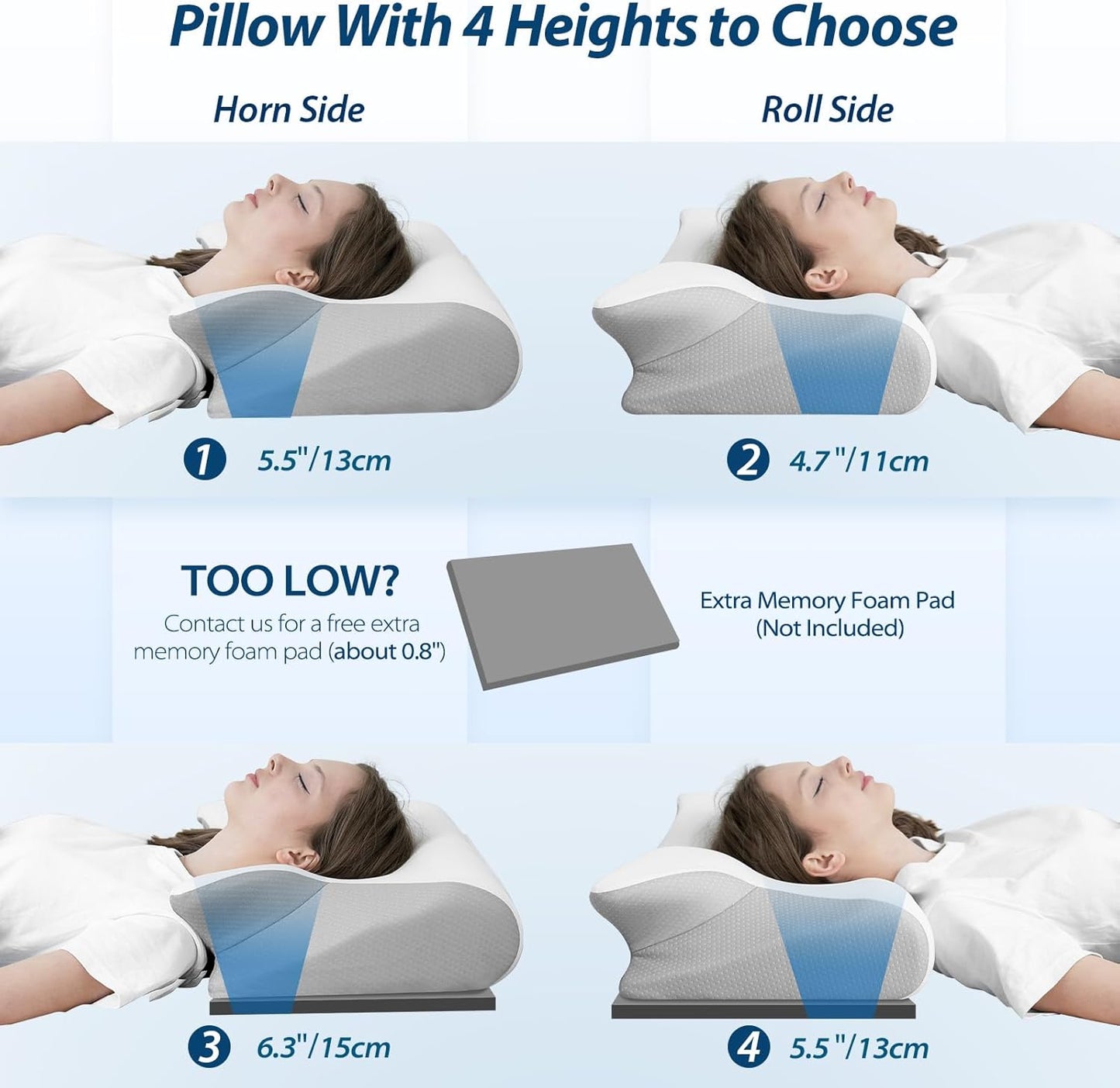 HOMCA Memory Foam Pillow, 2 in 1 Cervical Pillow for Neck Pain Relief, Ergonomic Neck Support Pillows for Side Back Stomach Sleepers with Breathable Pillowcase (Gray)