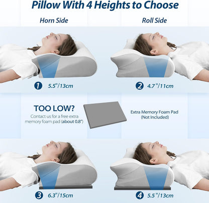 HOMCA Memory Foam Pillow, 2 in 1 Cervical Pillow for Neck Pain Relief, Ergonomic Neck Support Pillows for Side Back Stomach Sleepers with Breathable Pillowcase (Gray)