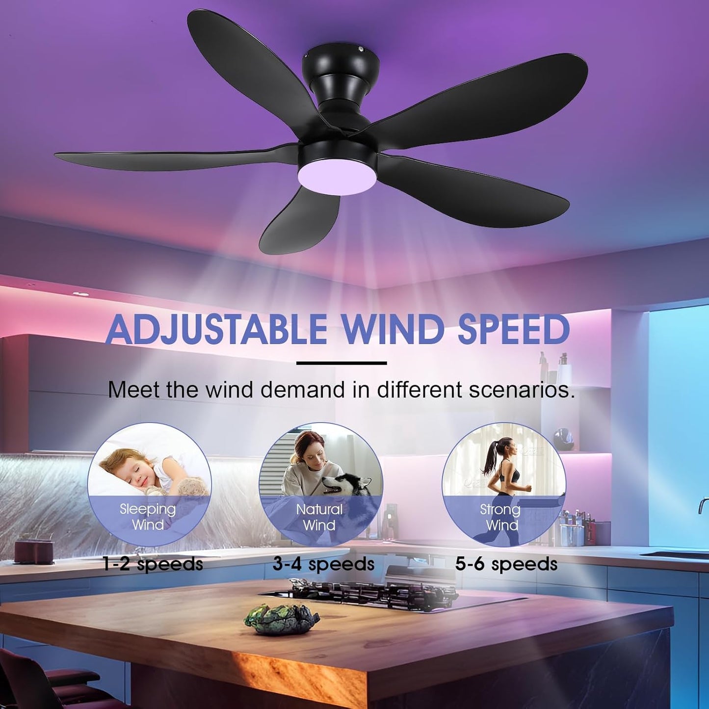 Modern Ceiling Fans with Lights Remote/APP Control, 29" Flush Mount Ceiling Fans with 3 CCT Dimmable Lights, Low Profile Ceiling Fans with 5 Propeller Blades LED Lights for Kids Room Bedroom, Brown - PuriLite