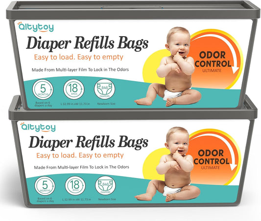 Qltytoy Diaper Pail Refill Bags Compatible with Diaper Genie Easy Roll Signature & Platinum Pails, 2-Pack (36 Bags) Hold up to 1692 Newborn Diapers Extra Thickness Powerful Odor Control Easy to Use