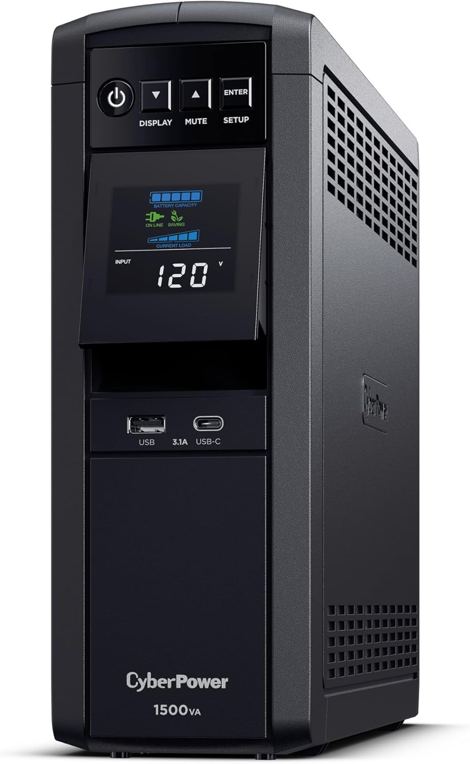 CyberPower CP1500PFCLCD PFC Sinewave UPS System, 1500VA/1000W, 12 Outlets, AVR, Mini Tower, Black