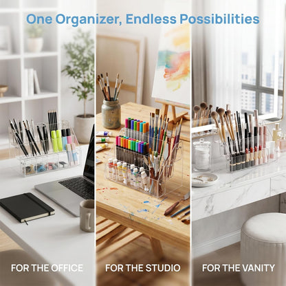 Luxshiny Acrylic Pen Holder Pencil Organizer with 3-tier Right Angle Design, Marker Storage Rack for Desk Stationery Display, Plastic Pen Container Suitable for Office and School Supplies