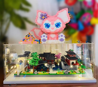 Thickened Clear Acrylic Display Case for Lego 10330 43268 76450 42170 10295 10353 Collectibles, Transparent Box Dustproof Protection with Wood-Plastic Base & String Light, Black Inside 40x20x20cm