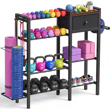 ikkle Home Gym Storage Rack, Adjustable Dumbbell Weight Rack with Drawer