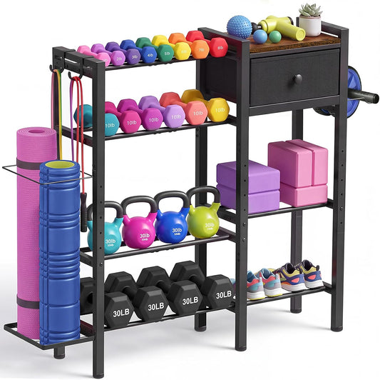 ikkle Home Gym Storage Rack, Adjustable Dumbbell Weight Rack with Drawer