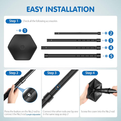 Rhino Valley Golf Travel Bag Support Rod – Aluminum Alloy Anti-Impact Club Protector, Adjustable Telescopic Support Pole for Golf Travel Bags, Anti-Vibration Hexagonal Top Cover, Golf Clubs Protection System – Black