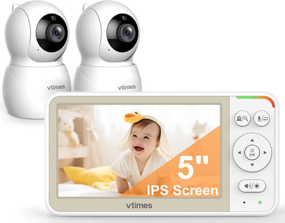 VTimes No WiFi Baby Monitor Camera & Auido, 5" Screen with 30Hr Battery Pan-Tilt-Zoom, VOX Mode, Two-Way Audio, Night Vision, 1000ft Long Range，Temperature Alert, Lullabies,French & English