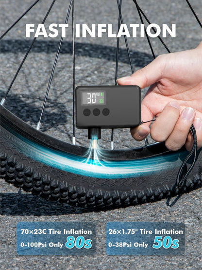 GPUTEK Mini Bike Tire Air Pump: Fast Inflate Portable Small Electric Bicycle Pump for Presta and Schrader Valves, 120 Psi High Pressure Pump with Digital Gauge for Road Bike, Mountain Bike, E-Bike