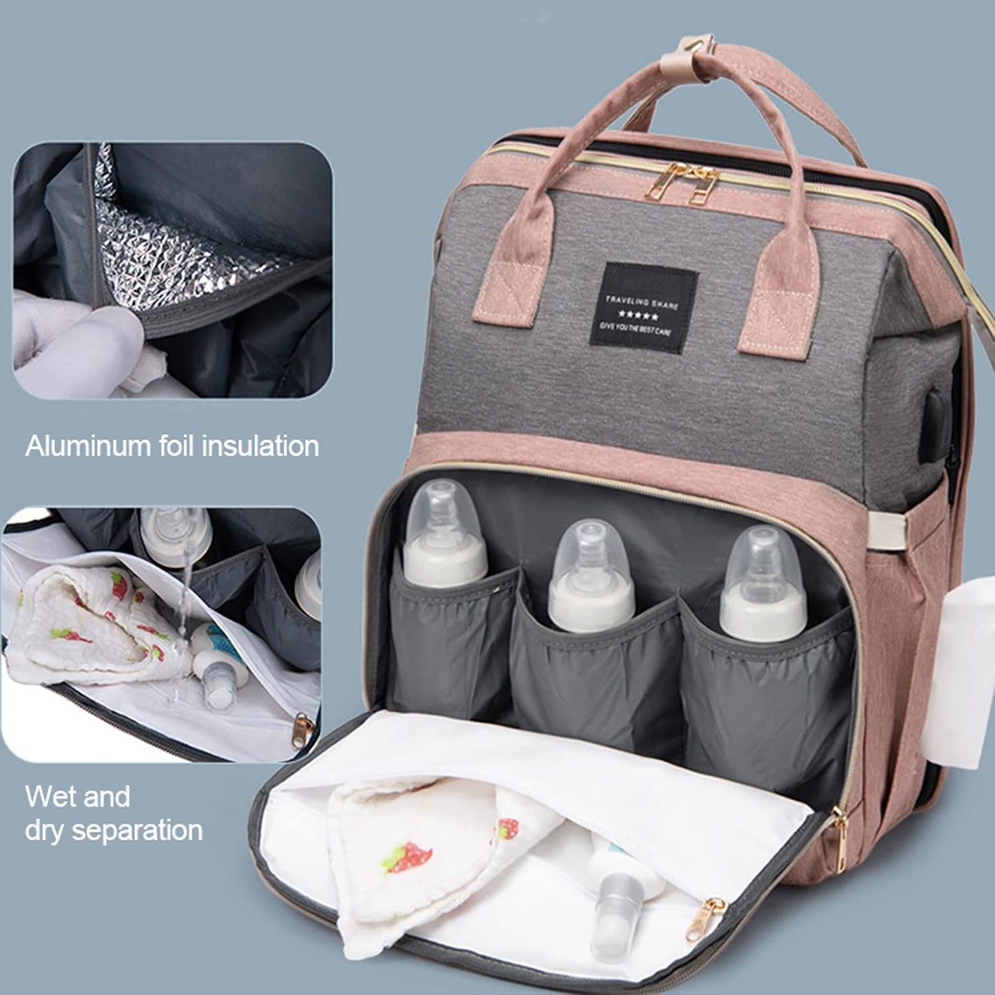 Diaper Bag Backpack | Large Capacity Baby Travel Bag with Portable Changing Pad