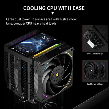 Thermalright Peerless Assassin 120 Vision MAX ARGB Black CPU Air Cooler,PC Heatsink Cooler with Dual PWM Fans,PC Display Screen Cooler of 5’’-Magnetic,480x854 Resolving,for LGA1851/1700,AM5
