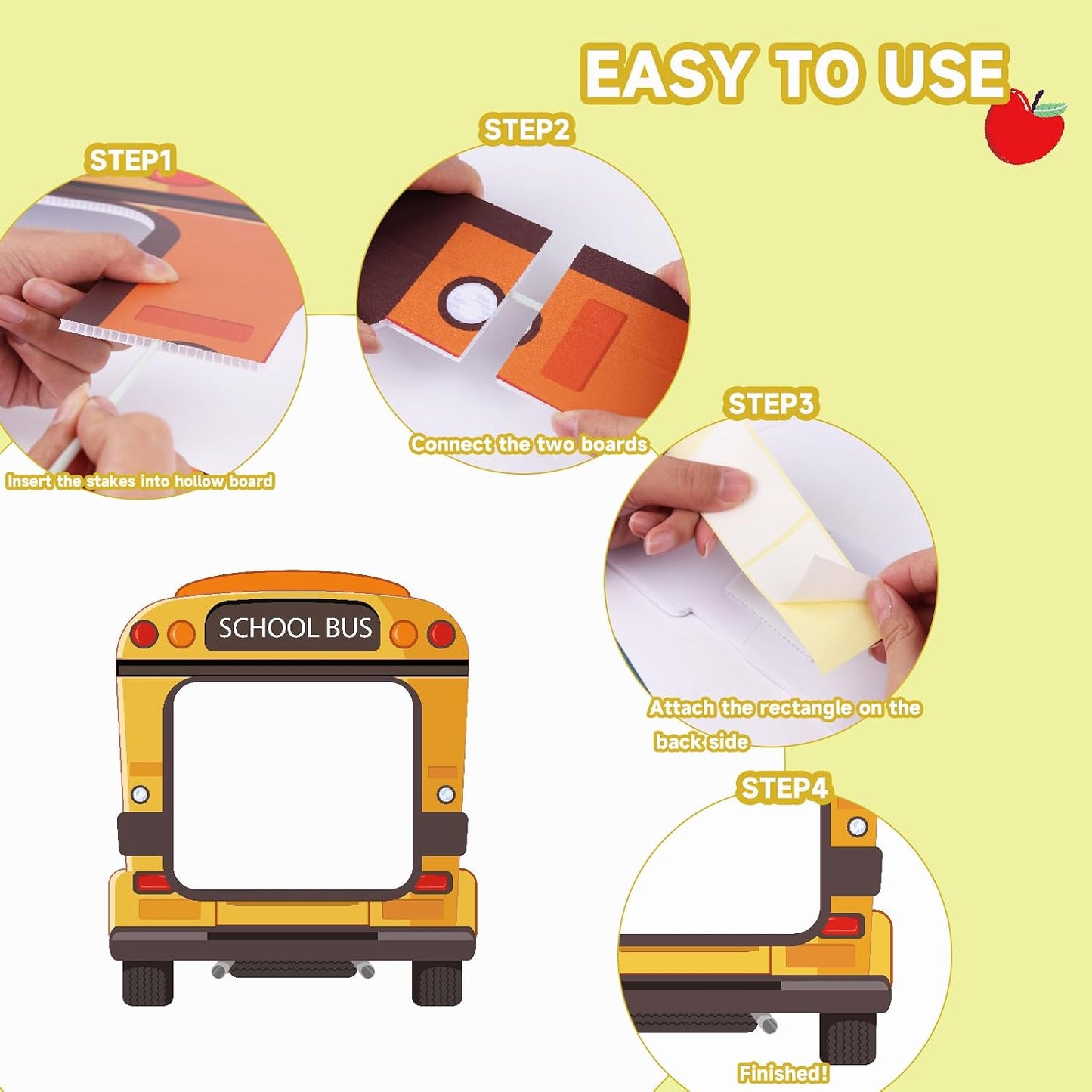 3 Pcs Back to School Photo Props Frame School Bus Photo Booth First Day of School Welcome Decorations School Pencil Shaped Backdrops for Back to School Party Classroom Supplies