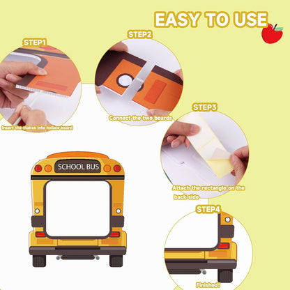 3 Pcs Back to School Photo Props Frame School Bus Photo Booth First Day of School Welcome Decorations School Pencil Shaped Backdrops for Back to School Party Classroom Supplies
