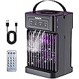 Portable Air Conditioners Fan with Remote, 4-in-1 Portable AC with 1500ml Water Tank, 3 Wind Speeds, 6H Timer, 2 Cool Mist, 7 Lights, Personal Mini Air Conditioner for Room Bedroom Office (Black)