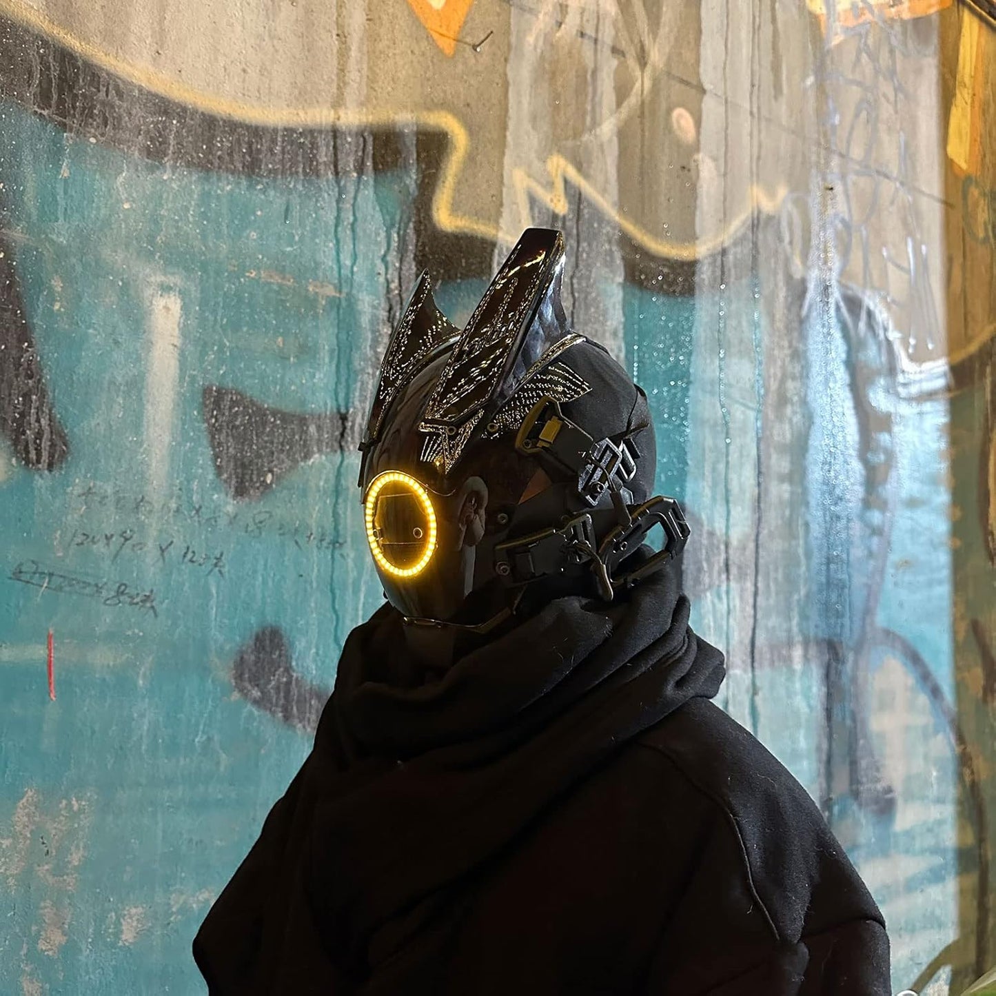 JAUPTO Techwear Mask Punk Mask Helmet ,LED Light Cool Samurai Mask,Halloween Cosplay Anime mask