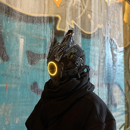 JAUPTO Techwear Mask Punk Mask Helmet ,LED Light Cool Samurai Mask,Halloween Cosplay Anime mask