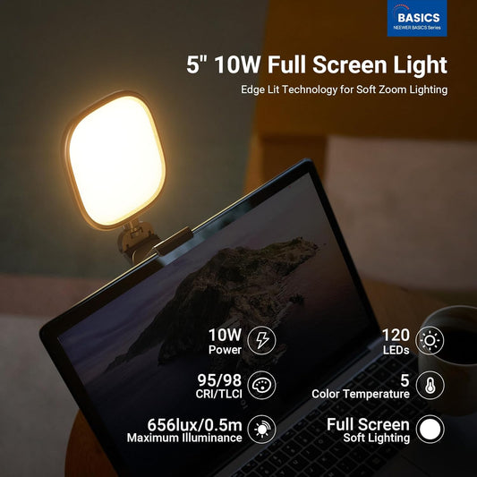 5" USB Monitor Light with Adjustable Bi-Color LED Panel | Edge-Lit Desk Lamp for Video Calls, Streaming & Recording